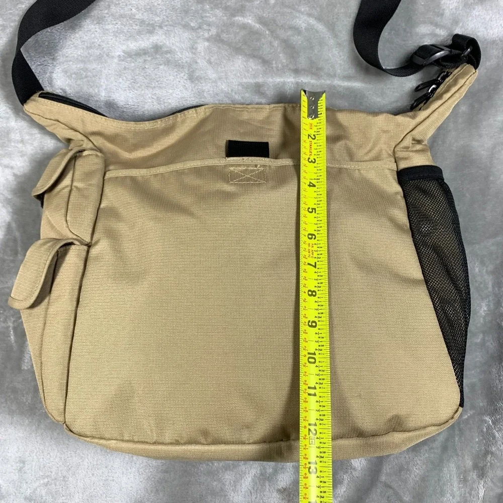 LL Bean Crossbody Messenger Bag Tan Black Satchel Travel Diaper Ripstop Nylon